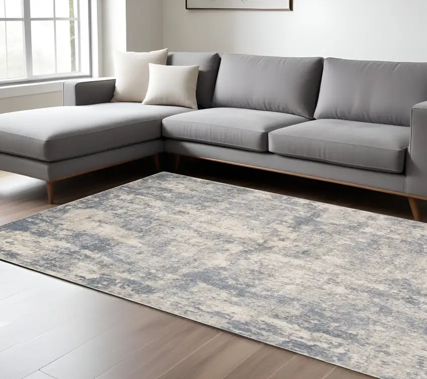 Light Gray and Blue Abstract Power Loom Area Rug Photo 1