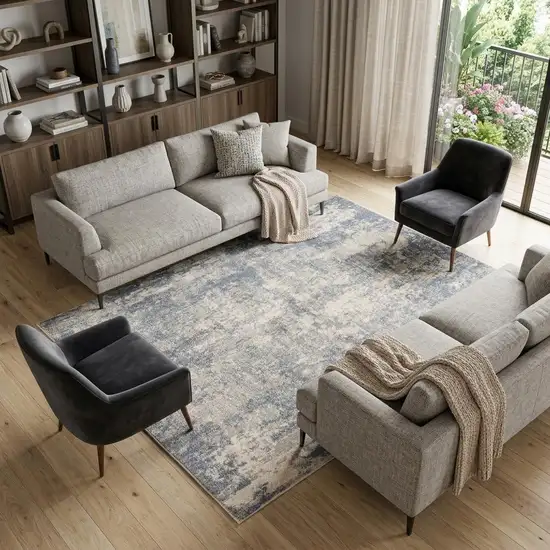 Light Gray Blue And Ivory Abstract Area Rug Photo 1
