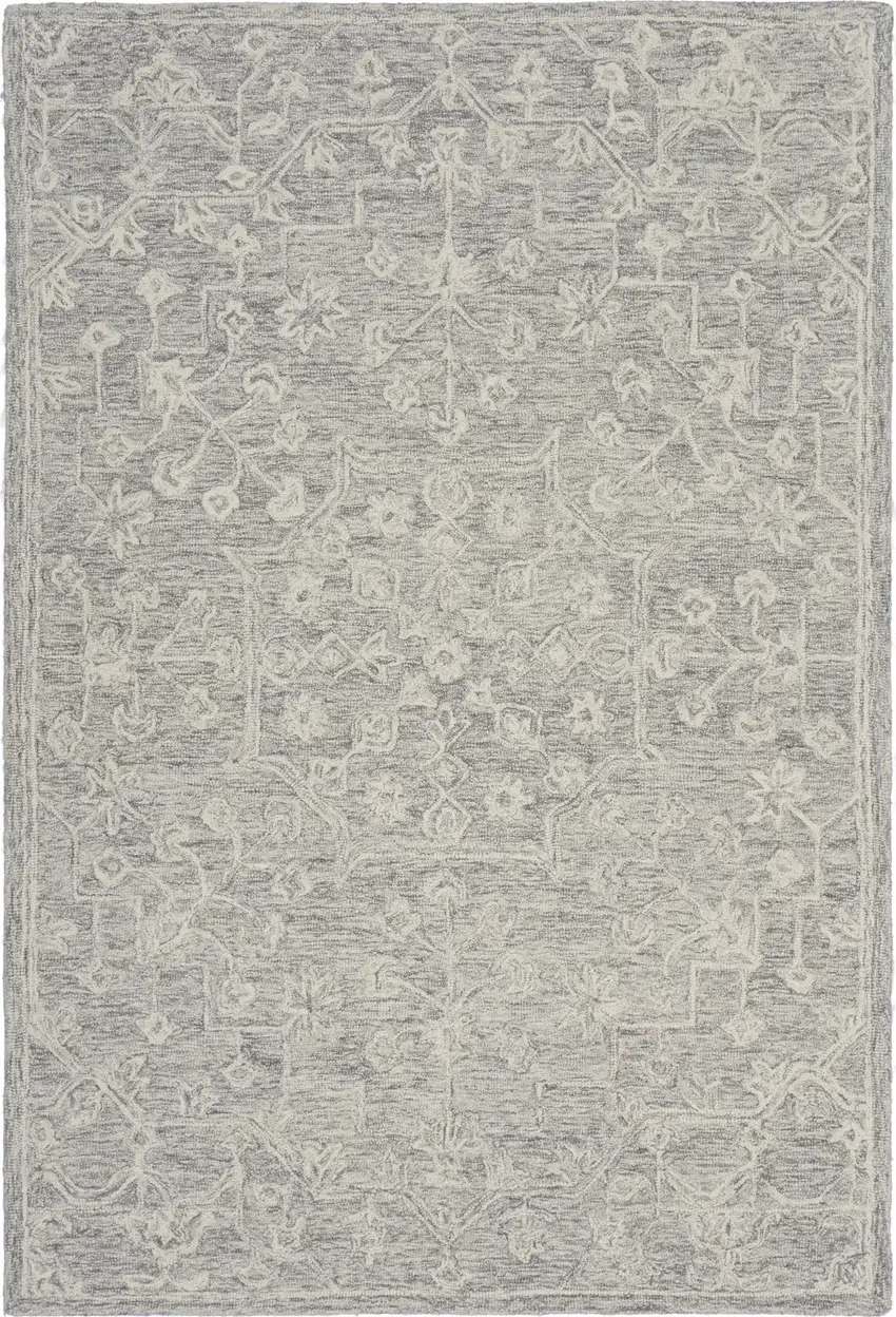 Light Gray And Beige Wool Floral Hand Tufted Area Rug Photo 2