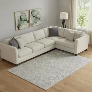 Photo of Light Gray And Beige Wool Floral Hand Tufted Area Rug