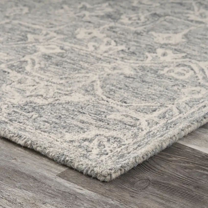 Light Gray And Beige Wool Floral Hand Tufted Area Rug Photo 6