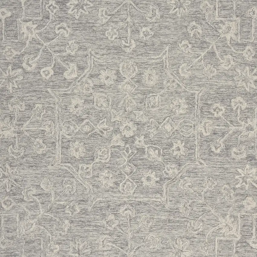 Light Gray And Beige Wool Floral Hand Tufted Area Rug Photo 9