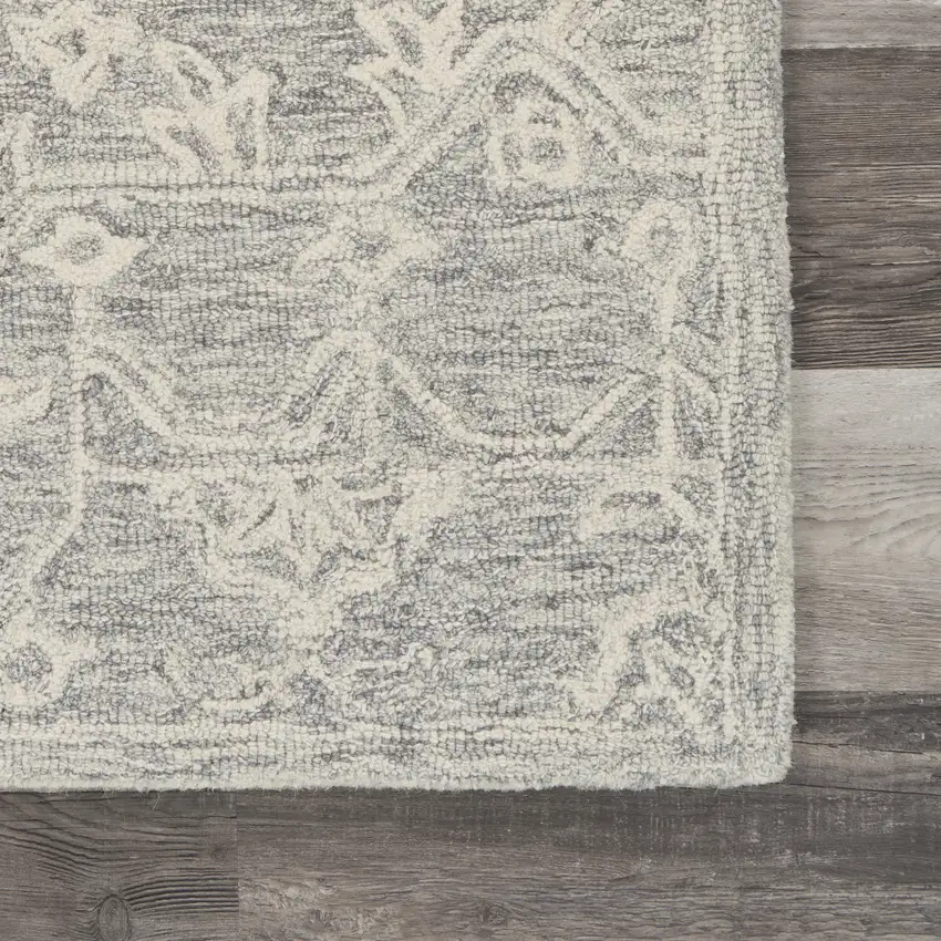 Light Gray And Beige Wool Floral Hand Tufted Area Rug Photo 8