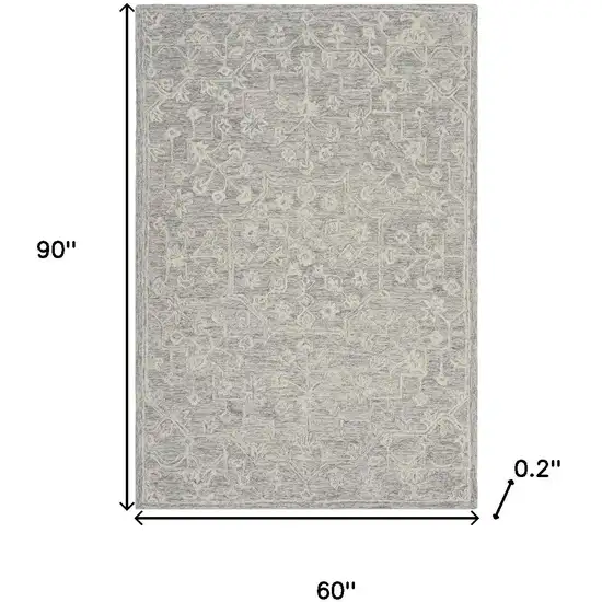 Light Gray And Beige Wool Floral Hand Tufted Area Rug Photo 3