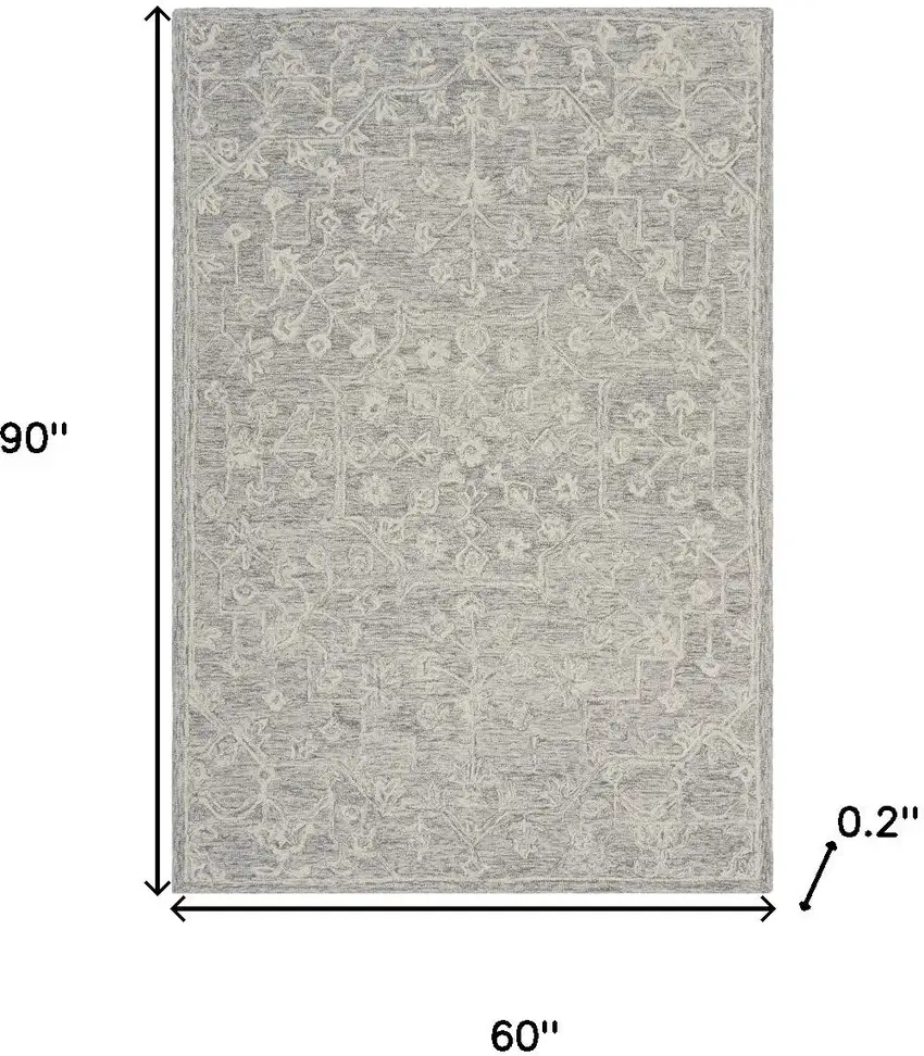 Light Gray And Beige Wool Floral Hand Tufted Area Rug Photo 3