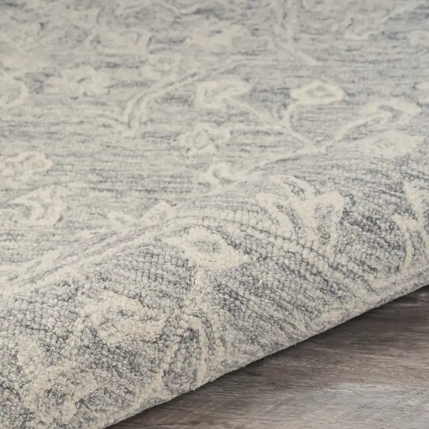 Light Gray And Beige Wool Floral Hand Tufted Area Rug Photo 7