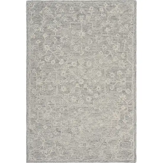 Light Gray And Beige Wool Floral Hand Tufted Area Rug Photo 2