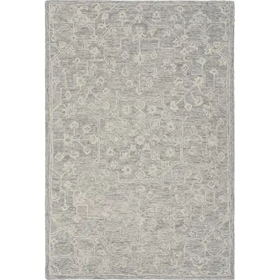 Light Gray And Beige Wool Floral Hand Tufted Area Rug Photo 4