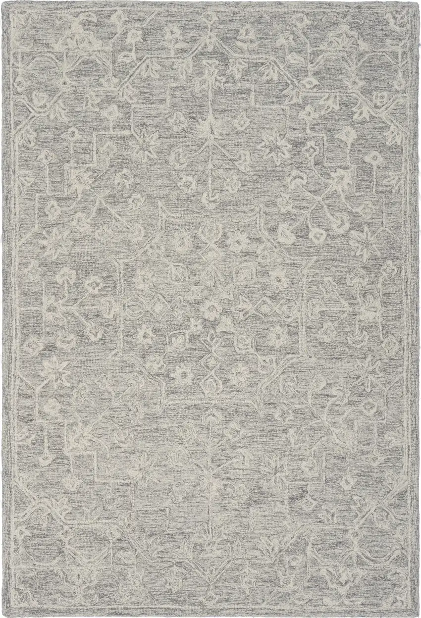 Light Gray And Beige Wool Floral Hand Tufted Area Rug Photo 4