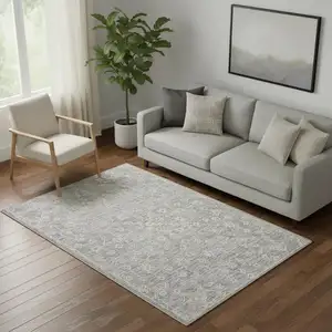 Photo of Light Gray And Beige Wool Floral Hand Tufted Area Rug