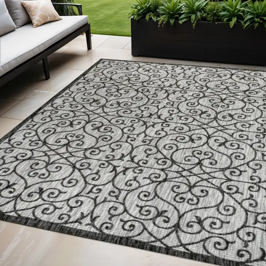 Light Gray And Black Geometric Indoor Outdoor Area Rug Photo 1