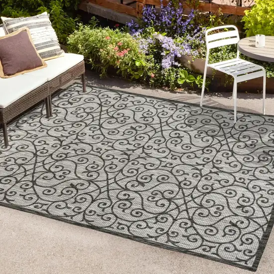 Light Gray And Black Geometric Indoor Outdoor Area Rug Photo 9