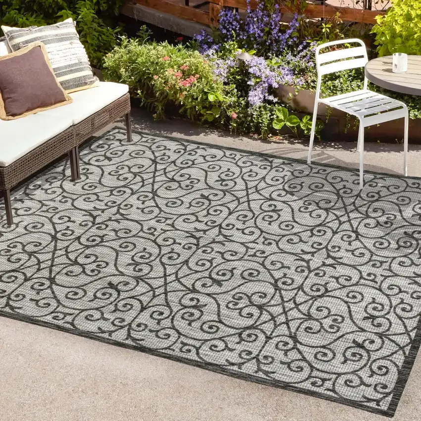 Light Gray And Black Geometric Indoor Outdoor Area Rug Photo 9