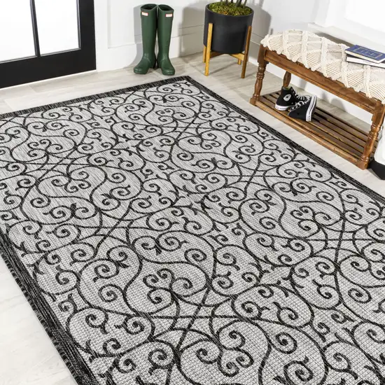 Light Gray And Black Geometric Indoor Outdoor Area Rug Photo 7
