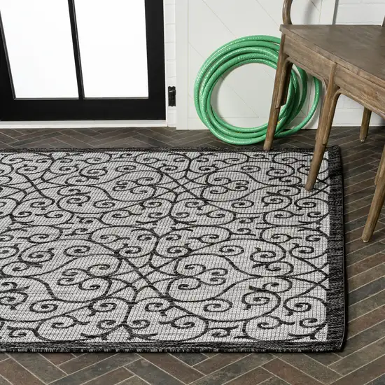 Light Gray And Black Geometric Indoor Outdoor Area Rug Photo 9