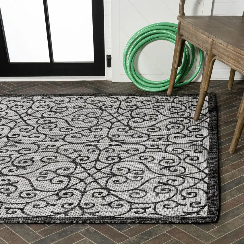 Light Gray And Black Geometric Indoor Outdoor Area Rug Photo 9