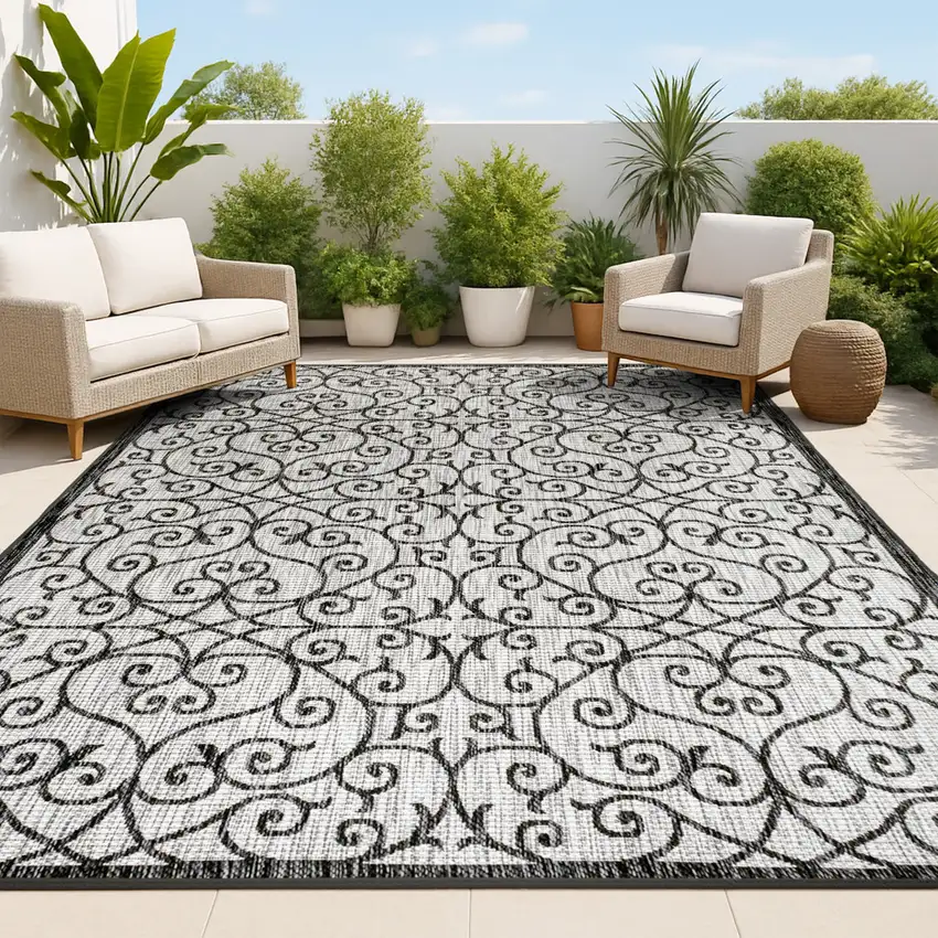 Light Gray And Black Geometric Indoor Outdoor Area Rug Photo 4