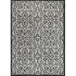 Photo of Light Gray And Black Geometric Indoor Outdoor Area Rug
