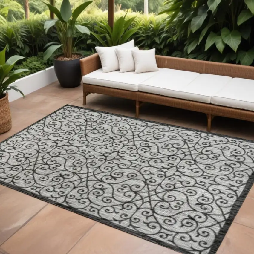 Light Gray And Black Geometric Indoor Outdoor Area Rug Photo 1