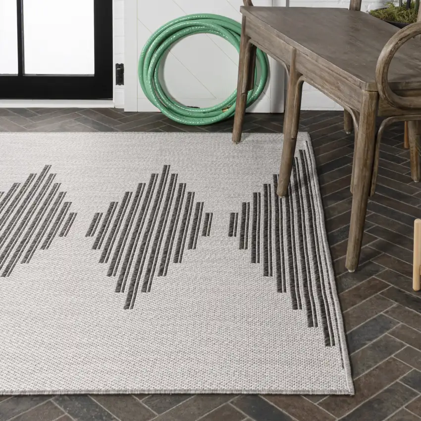 Light Gray And Black Striped Indoor Outdoor Area Rug Photo 8