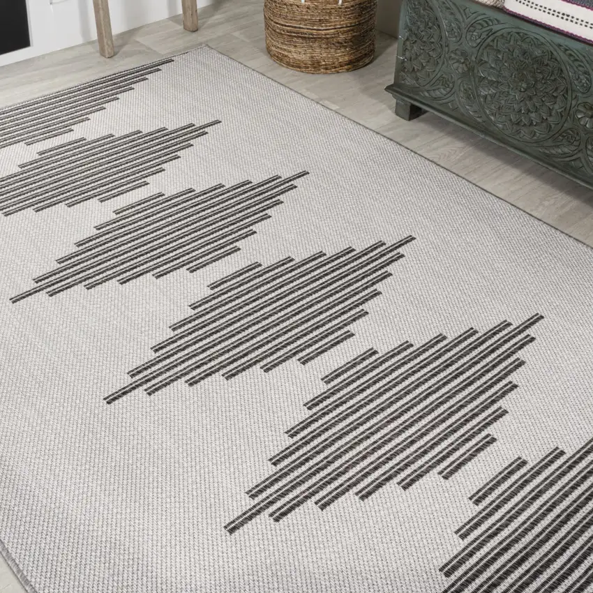 Light Gray And Black Striped Indoor Outdoor Area Rug Photo 5