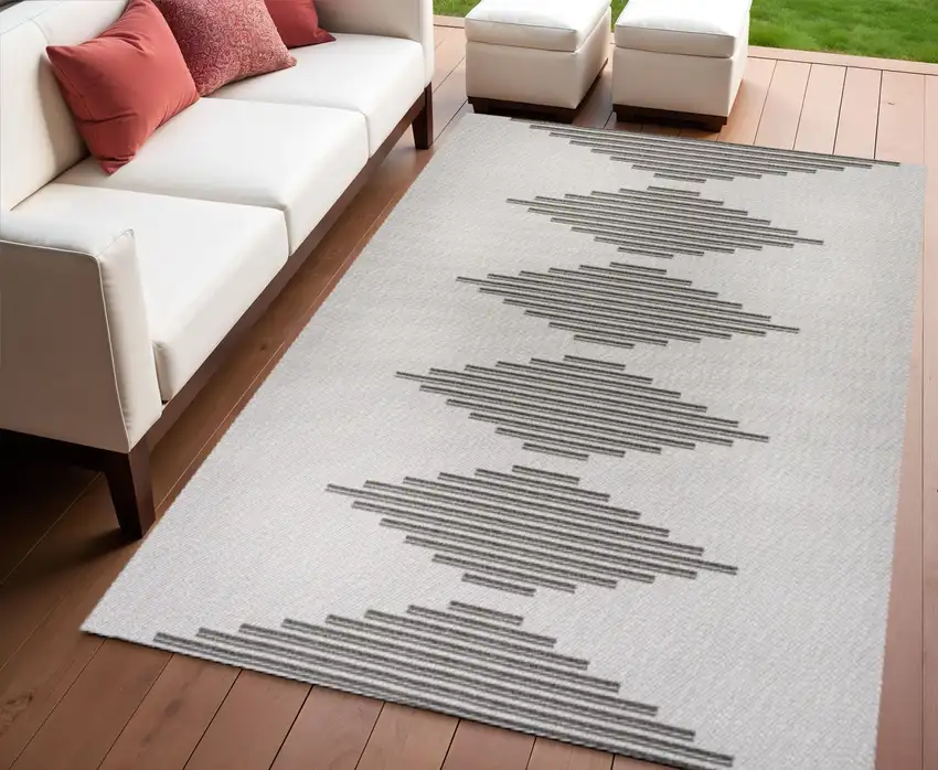 Light Gray And Black Striped Indoor Outdoor Area Rug Photo 1