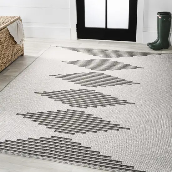 Light Gray And Black Striped Indoor Outdoor Area Rug Photo 3