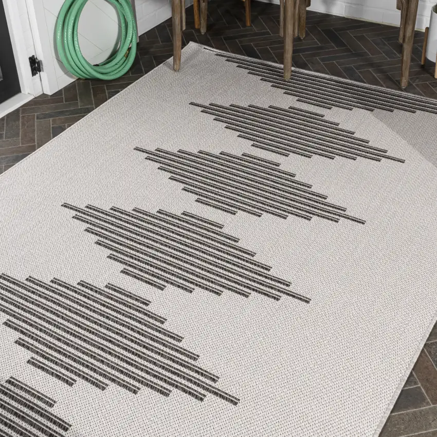 Light Gray And Black Striped Indoor Outdoor Area Rug Photo 9