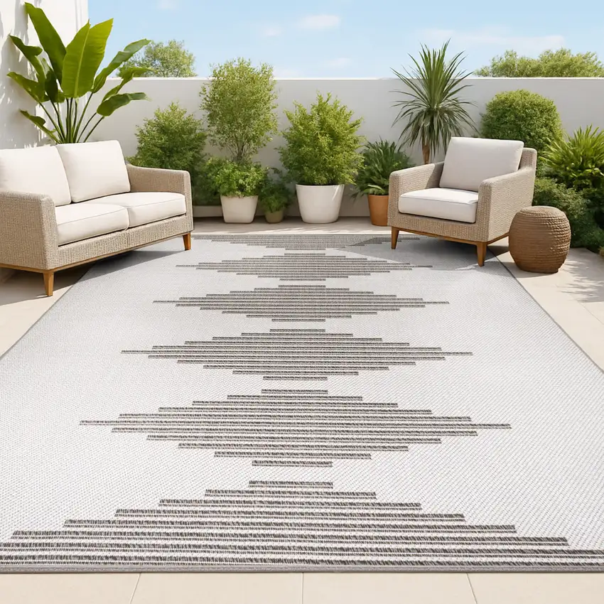 Light Gray And Black Striped Indoor Outdoor Area Rug Photo 2