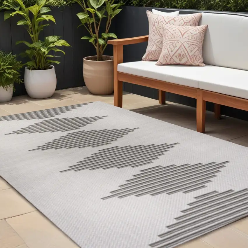 Light Gray And Black Striped Indoor Outdoor Area Rug Photo 1