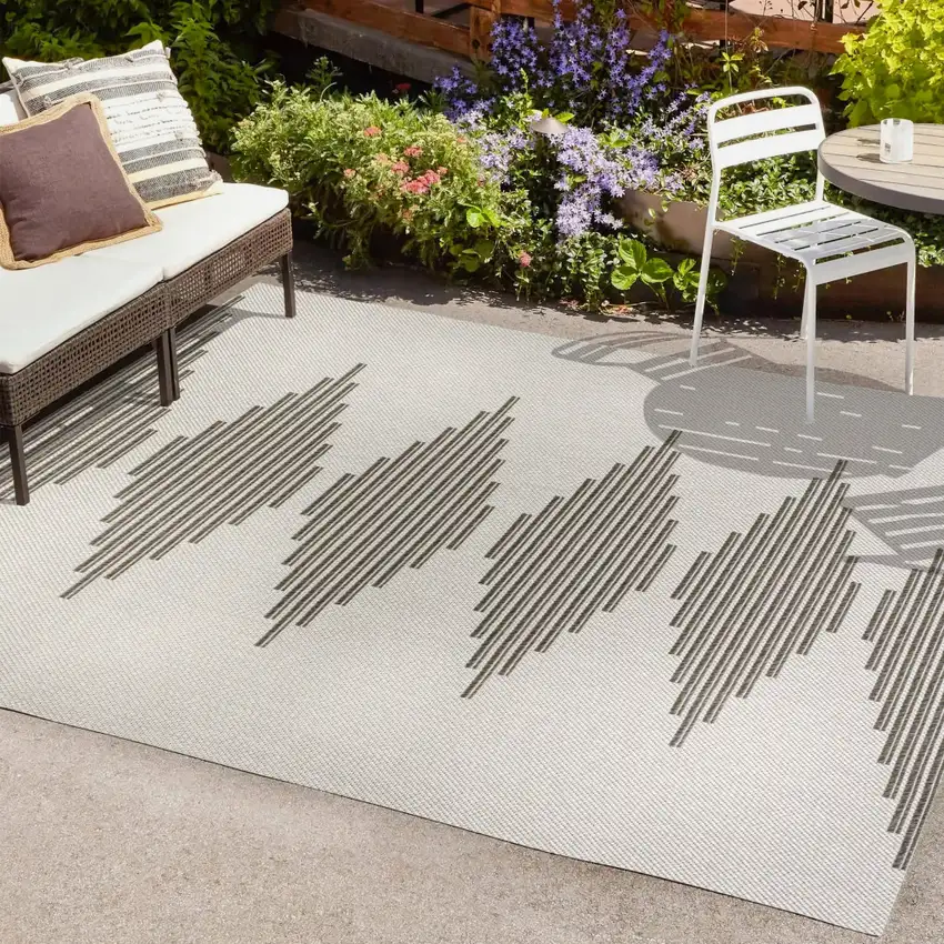 Light Gray And Black Striped Indoor Outdoor Area Rug Photo 7