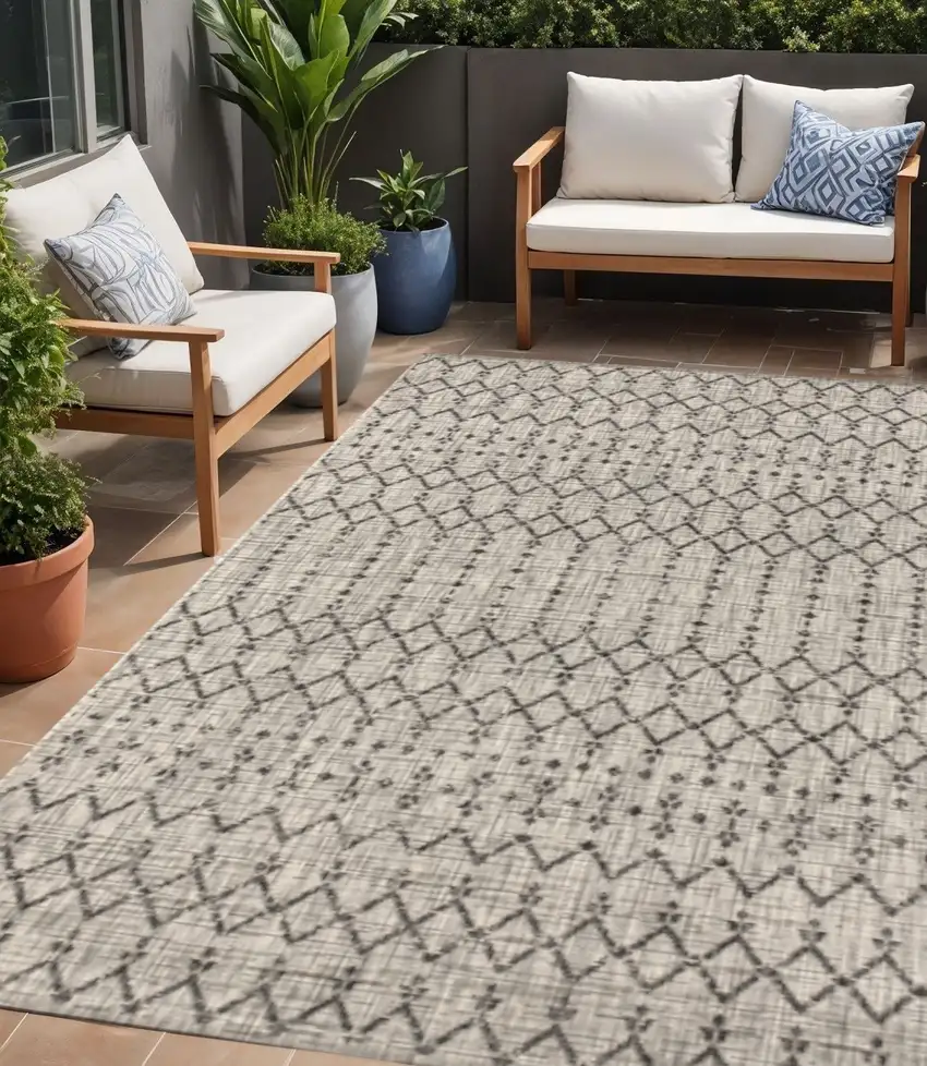 Light Gray And Black Trellis Indoor Outdoor Area Rug Photo 1