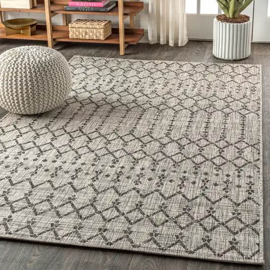 Light Gray And Black Trellis Indoor Outdoor Area Rug Photo 6