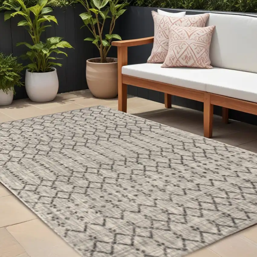 Light Gray And Black Trellis Indoor Outdoor Area Rug Photo 1