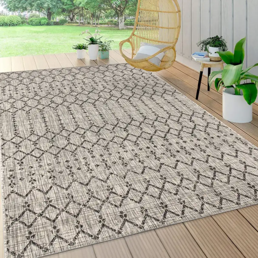 Light Gray And Black Trellis Indoor Outdoor Area Rug Photo 8