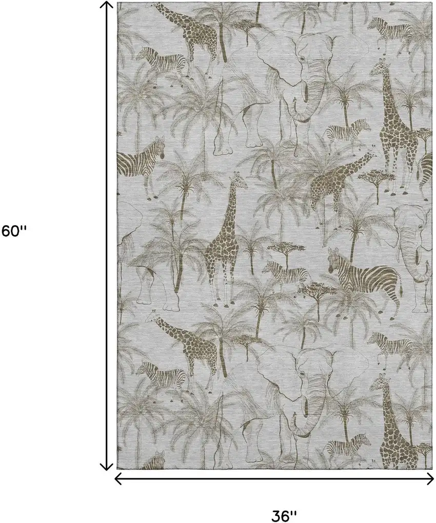 Light Gray And Brown Geometric Washable Area Rug With UV Protection Photo 3