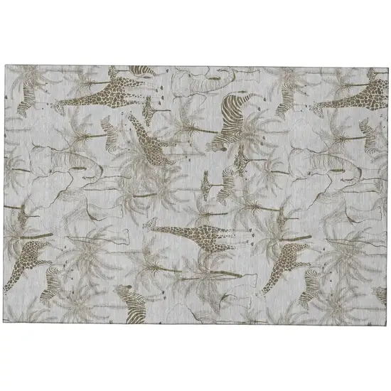 Light Gray And Brown Geometric Washable Area Rug With UV Protection Photo 2