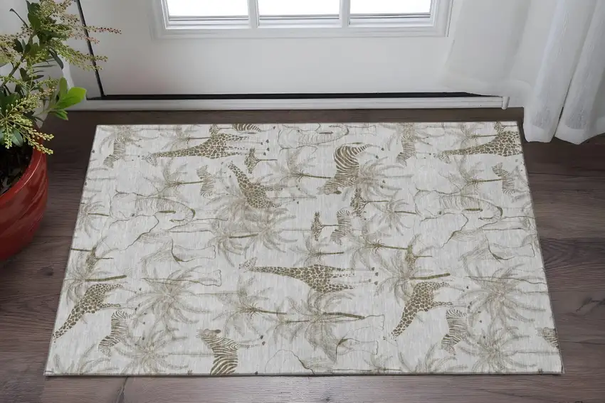 Light Gray And Brown Geometric Washable Area Rug With UV Protection Photo 1