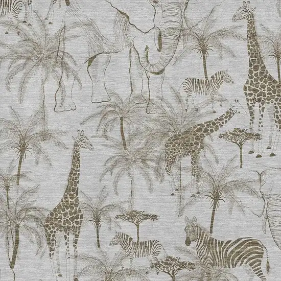 Light Gray And Brown Geometric Washable Area Rug With UV Protection Photo 4