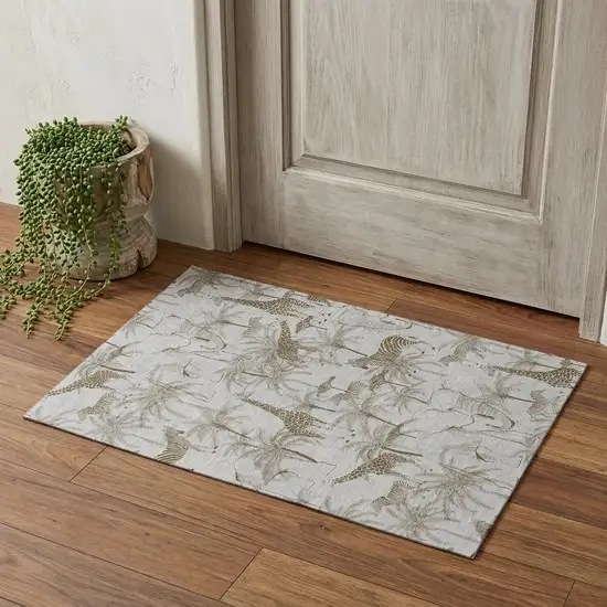 Light Gray And Brown Geometric Washable Area Rug With UV Protection Photo 1