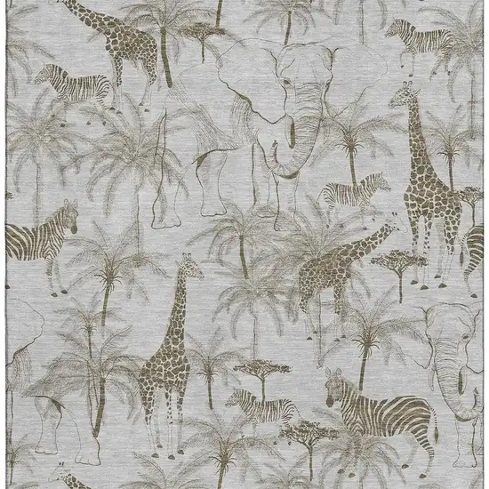 Light Gray And Brown Geometric Washable Area Rug With UV Protection Photo 4