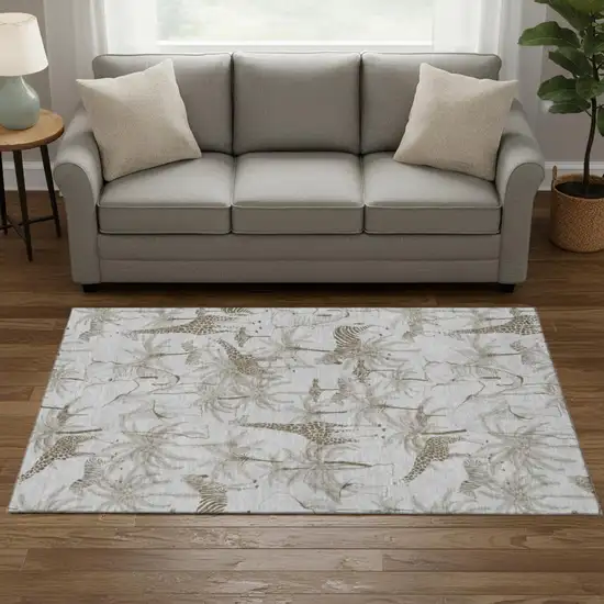 Light Gray And Brown Geometric Washable Area Rug With UV Protection Photo 1