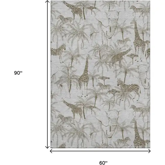 Light Gray And Brown Geometric Washable Area Rug With UV Protection Photo 3