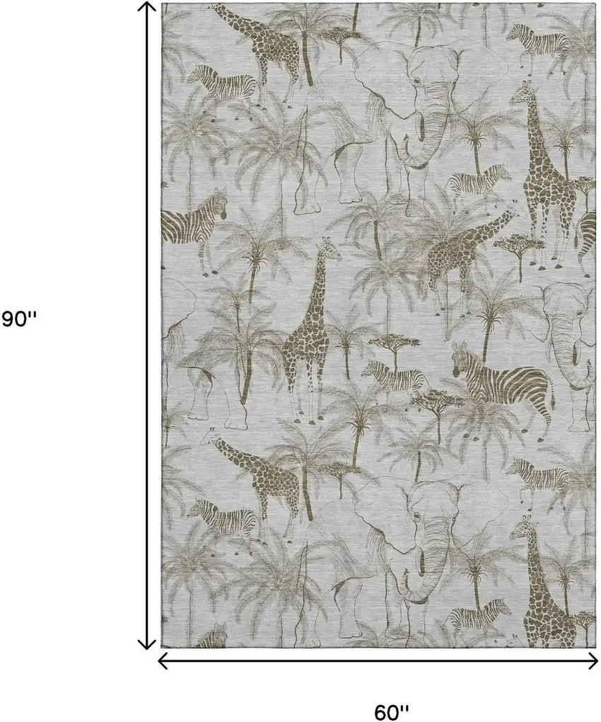 Light Gray And Brown Geometric Washable Area Rug With UV Protection Photo 3