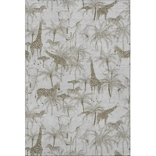 Light Gray And Brown Geometric Washable Area Rug With UV Protection Photo 5