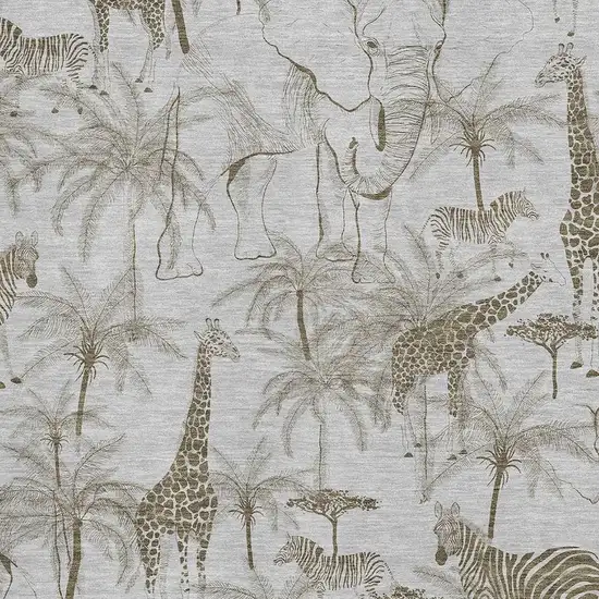 Light Gray And Brown Geometric Washable Area Rug With UV Protection Photo 4