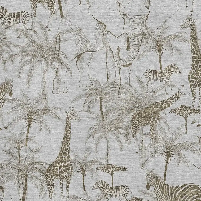 Light Gray And Brown Geometric Washable Area Rug With UV Protection Photo 4