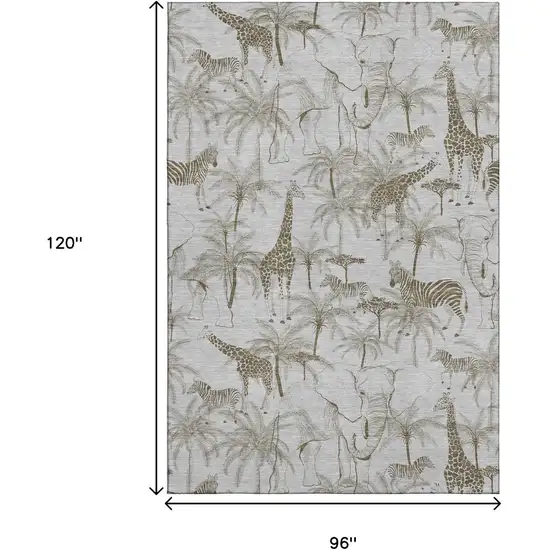 Light Gray And Brown Geometric Washable Area Rug With UV Protection Photo 3