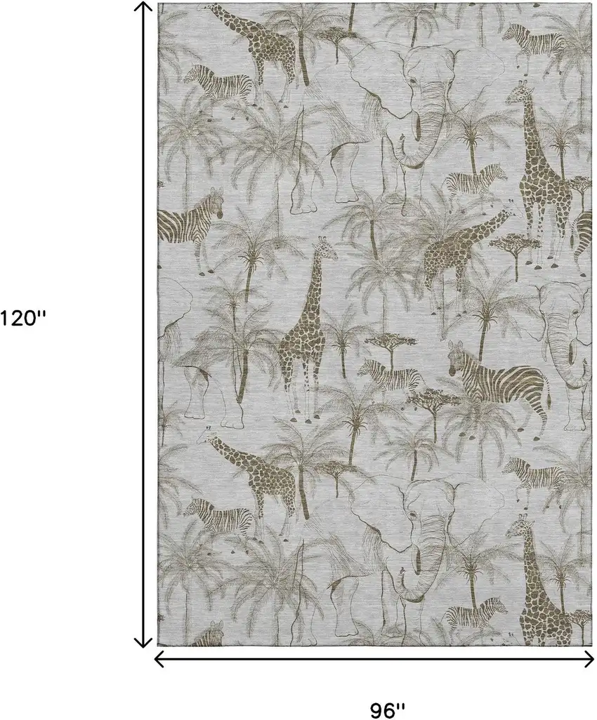 Light Gray And Brown Geometric Washable Area Rug With UV Protection Photo 3