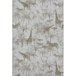 Photo of Light Gray And Brown Geometric Washable Area Rug With UV Protection